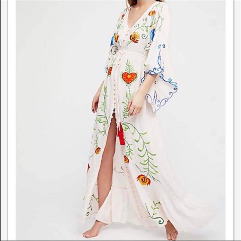 Bohemian Embroidered Hearts Magic Long Maxi Gown In White, 5 Star ⭐️ Favorite - Picture 8 of 15